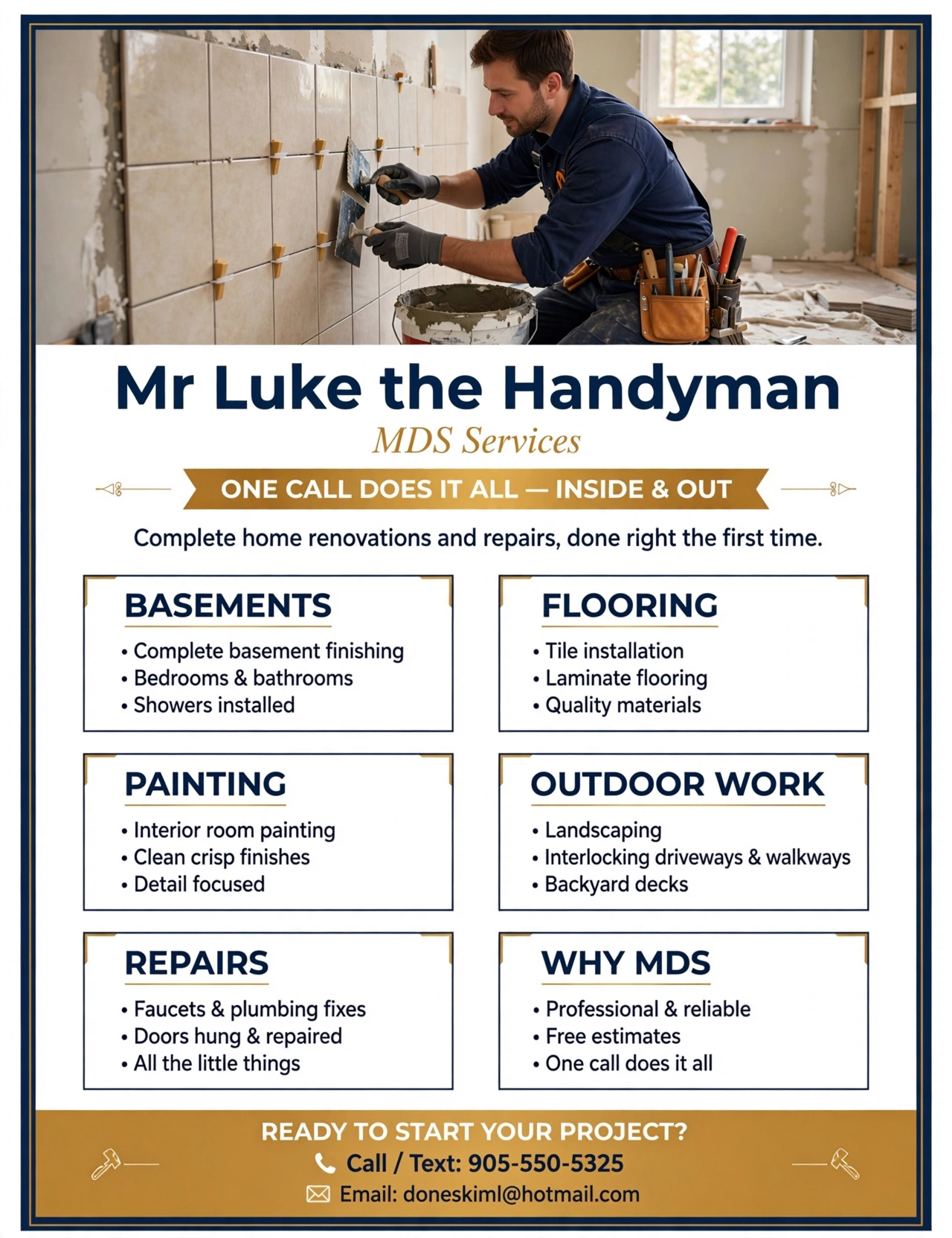Mr Luke the Handyman tiling a wall, from the MDS flyer